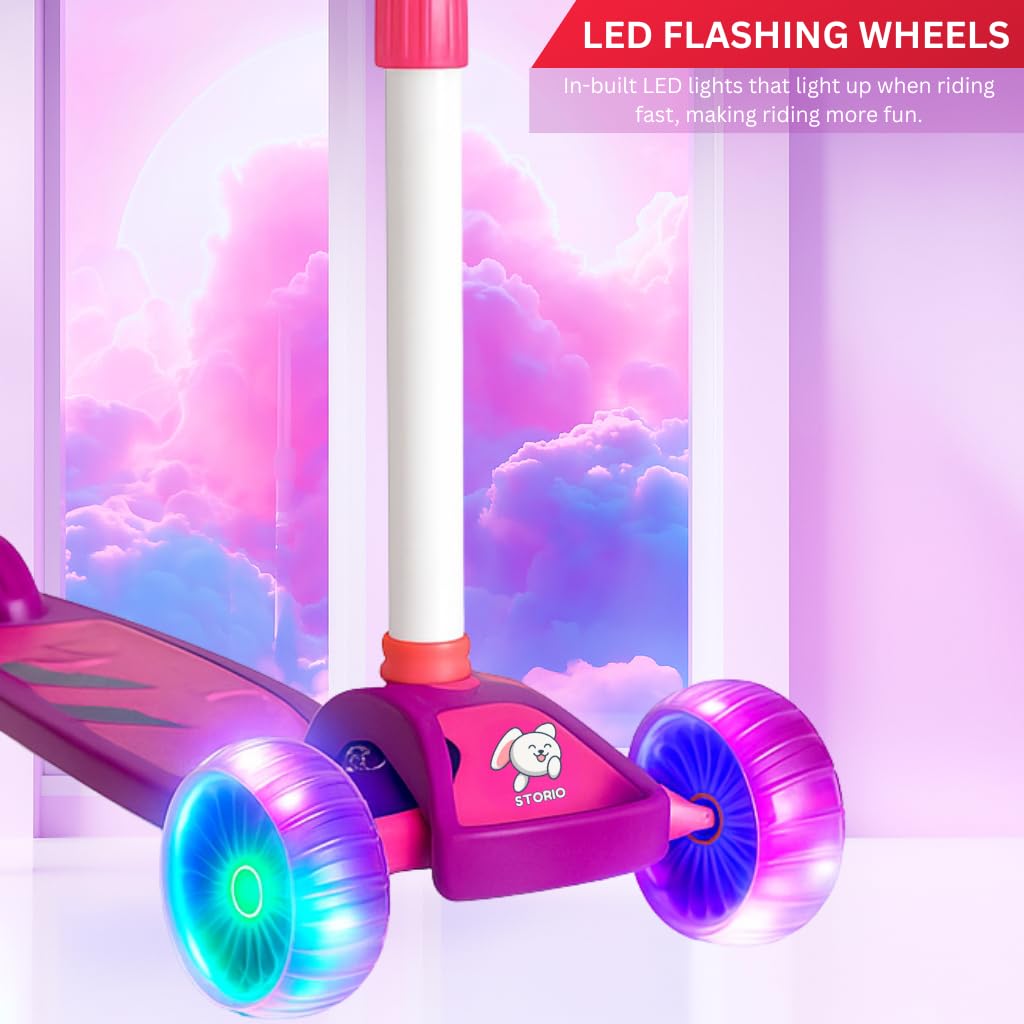 Storio Kick Scooter with Adjustable Height | Foldable | Skate for Kids with PVC Wheel | Age 2-12 Years - Max User Weight 50 kg, Purple - Image 6 thumbnail