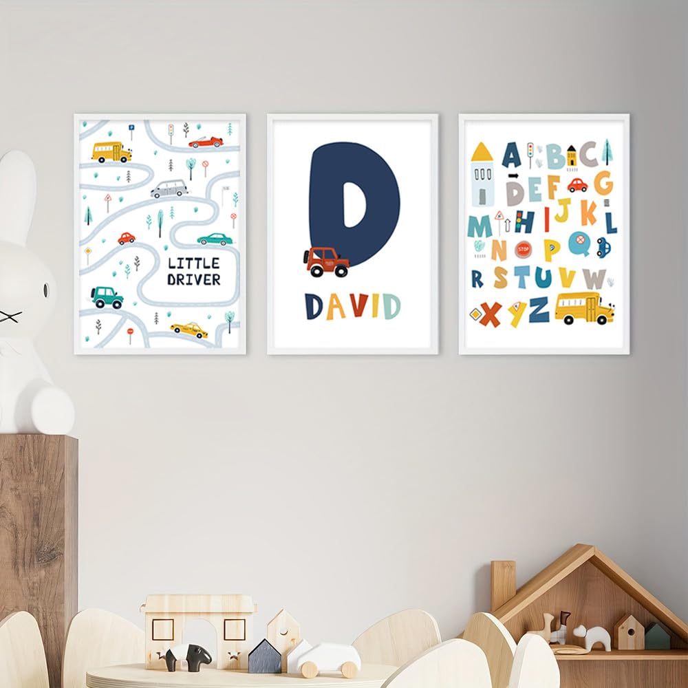 3 Laminas Personalizadas Bebe Niño 30X40CM Poster Alfabeto ABC Cuadros Habitacion Infantil Coche Lienzo Decorativo Bebe Laminas Infantiles Para Habitacion Niño Cuadros Coche sin Marco