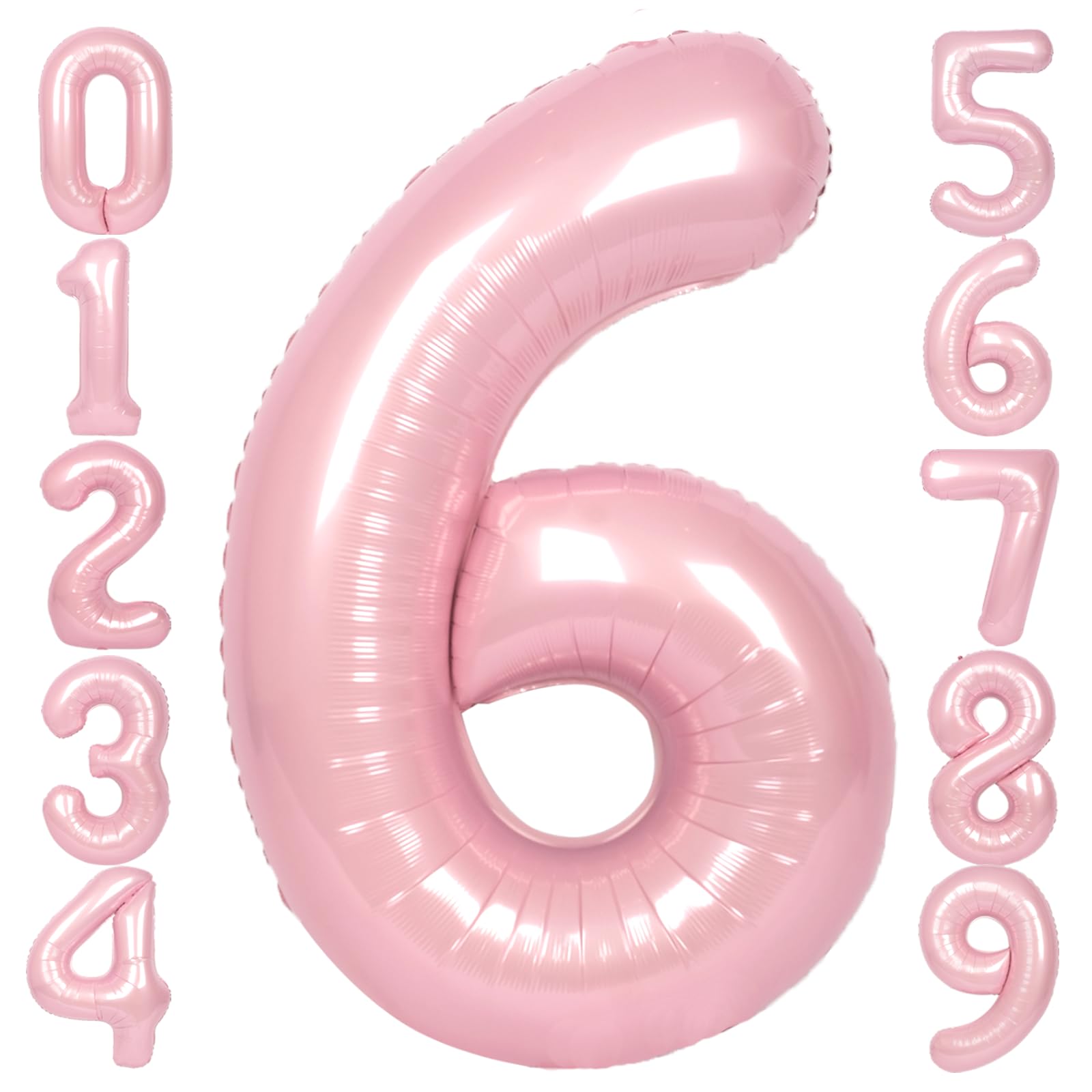 SUWEN 40 Inch Pink Large 6 Number Balloons Big Foil Helium Number Balloons 0-9 Jumbo Happy 6th Mylar Birthday Party Decorations for Girl Anniversary
