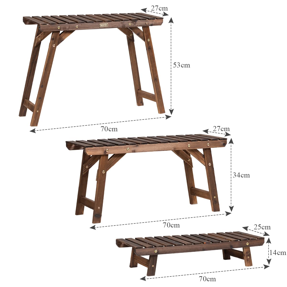 KOMFOTTEU Lot de 3 supports pour plantes, escalier en bois, étagères à fleurs à plusieurs étages, échelle de fleurs, design classique, étagère amovible pour plantes, jardin, balcon, terrasse, nature