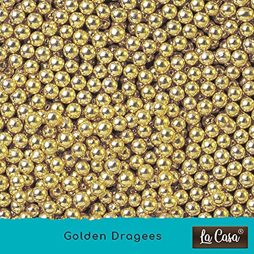 Image of La Casa Premium Gold Dragees | Medium(4mm) Sized Pearl Balls Ideal for Cake Decoration & Garnishing | 100g |