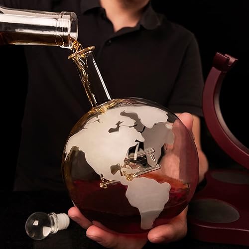 Miniatura 5 de Juego de 4 decantadores de whisky, juego de copas de vino con jarra de licor, decantador de vidrio de globo de whisky de 27.1fl oz con soporte de