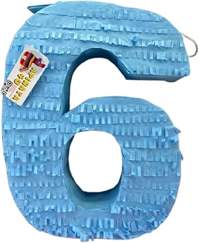APINATA4U Blue Number Six Pinata, 6th Birthday Celebration Large Number Pinata Kids Birthday Party Decoration, Solid Color Blank Number Six Themed Fun Party Decor, Gift for Kids, 20x16x4 Inches