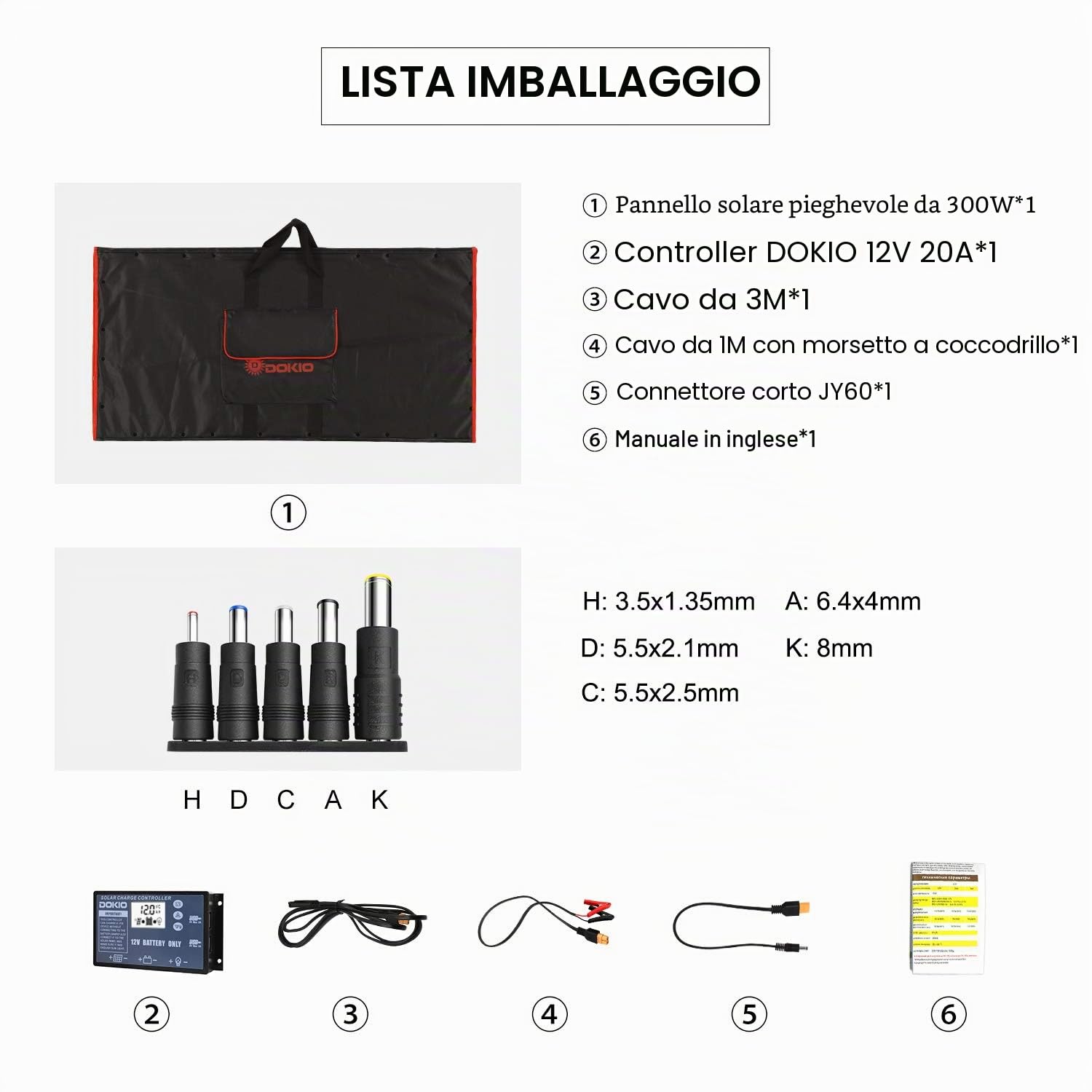 DOKIO 300W Pannello Solare Portatile Mobile e Pieghevole + 20A Regolatore con Presa USB 5V 2A