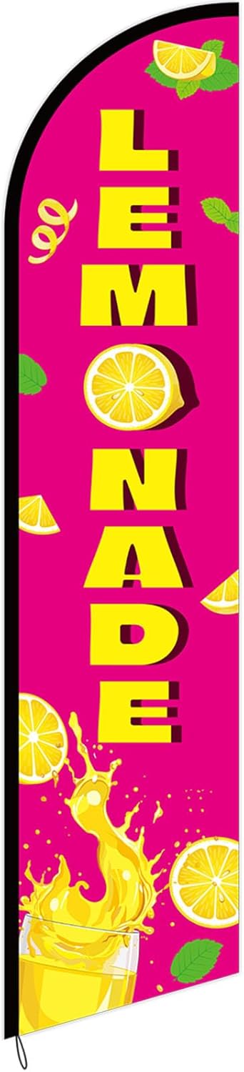 2. 5 x 12 ft Lemonade Feather Flag - Windless Single-sided Printing Feather Flag Outdoor Advertising Banner for Business(Pink) Pink Lemonade