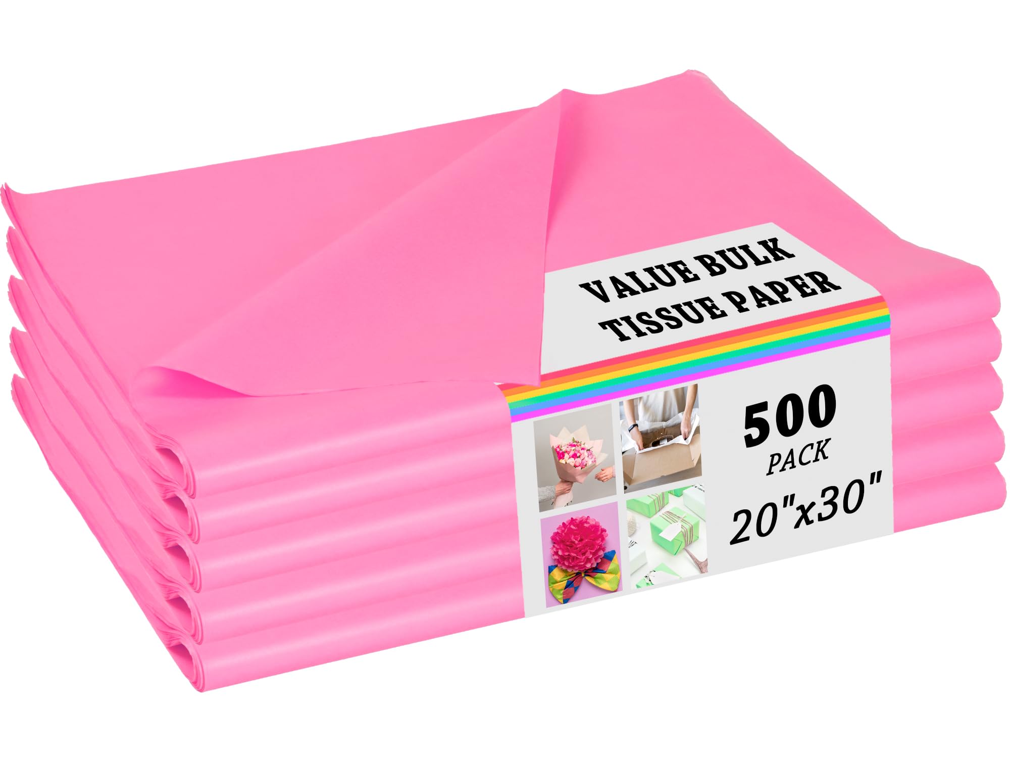 PINWATT 500 hojas de papel de seda rosa para bolsas de regalo, papel de seda a granel, 20 x 30 pulgadas, papel de embalaje rosa para envolver regalos, manualidades, boda, cumpleaños, baby shower, día