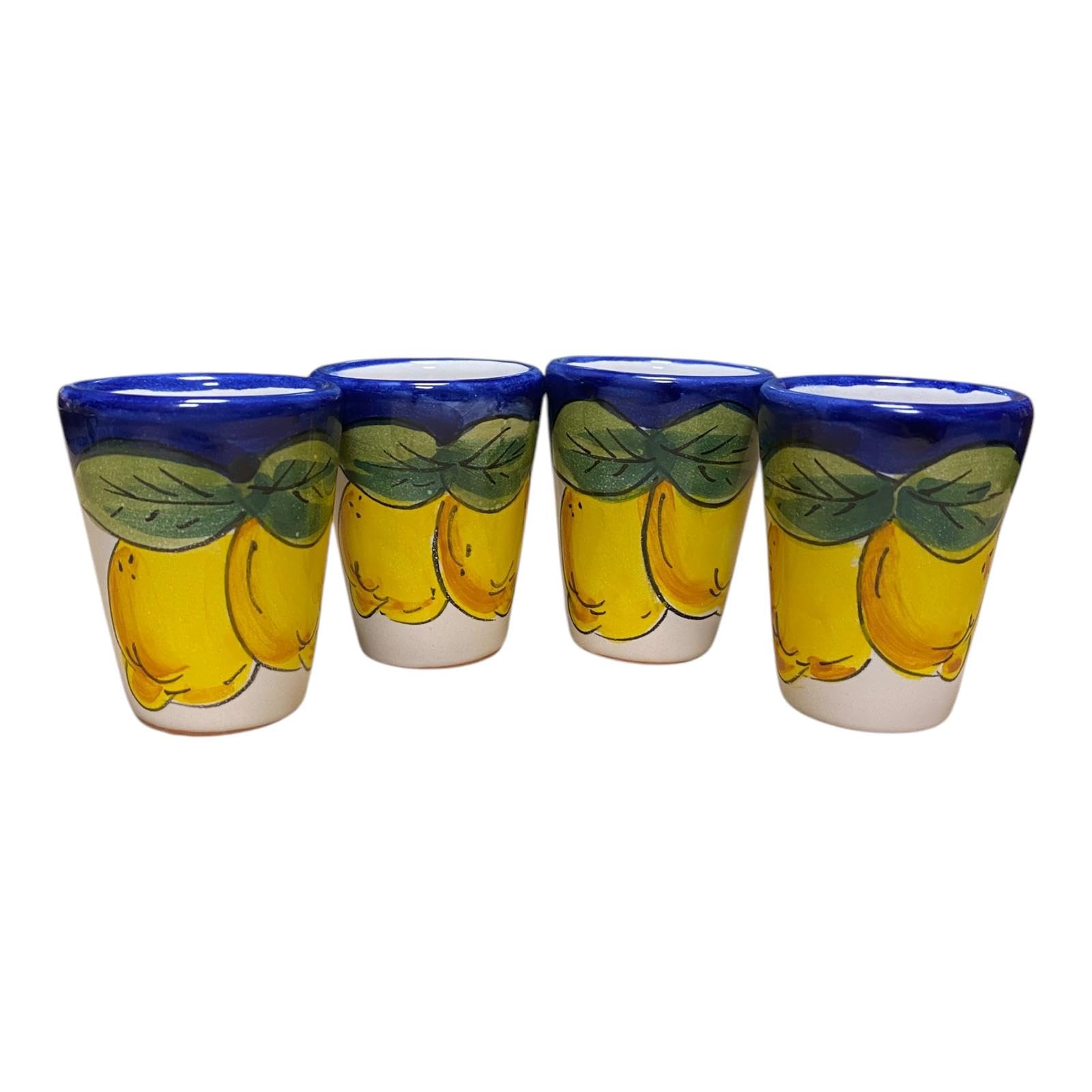 La Maison Unique: Set 4 Bicchieri Limoncello in Ceramica Vietrese Decoro Tradizionale Costiera Amalfitana Dipinti a Mano Limoni Fondo Blu 1212241900