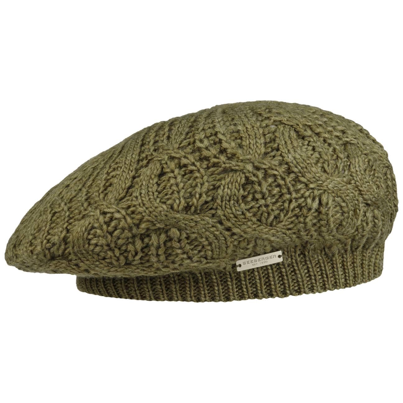 Seeberger Plain Knitted Basque Winter Basque Women's Basque Beret Hat with Lining Autumn Winter, olive, One Size