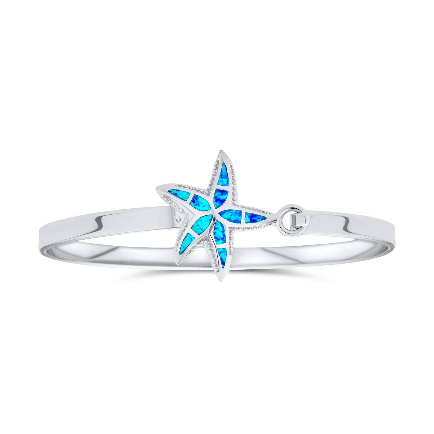 Bling Jewelry Brazalete Náutico de Estrella de Mar con Ópalo Azul para Mujeres Pulido en Plata de Ley .925