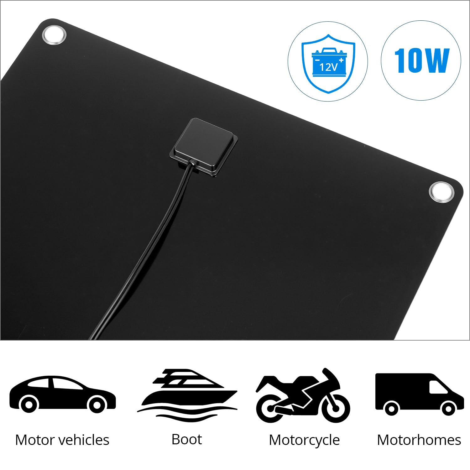 QWORK® Chargeur Solaire 10W 12V Mainteneur de Batterie pour Voiture, Moto, Bateau - Charge d'entretien, Portable avec Allume-Cigare et Pinces Crocodile