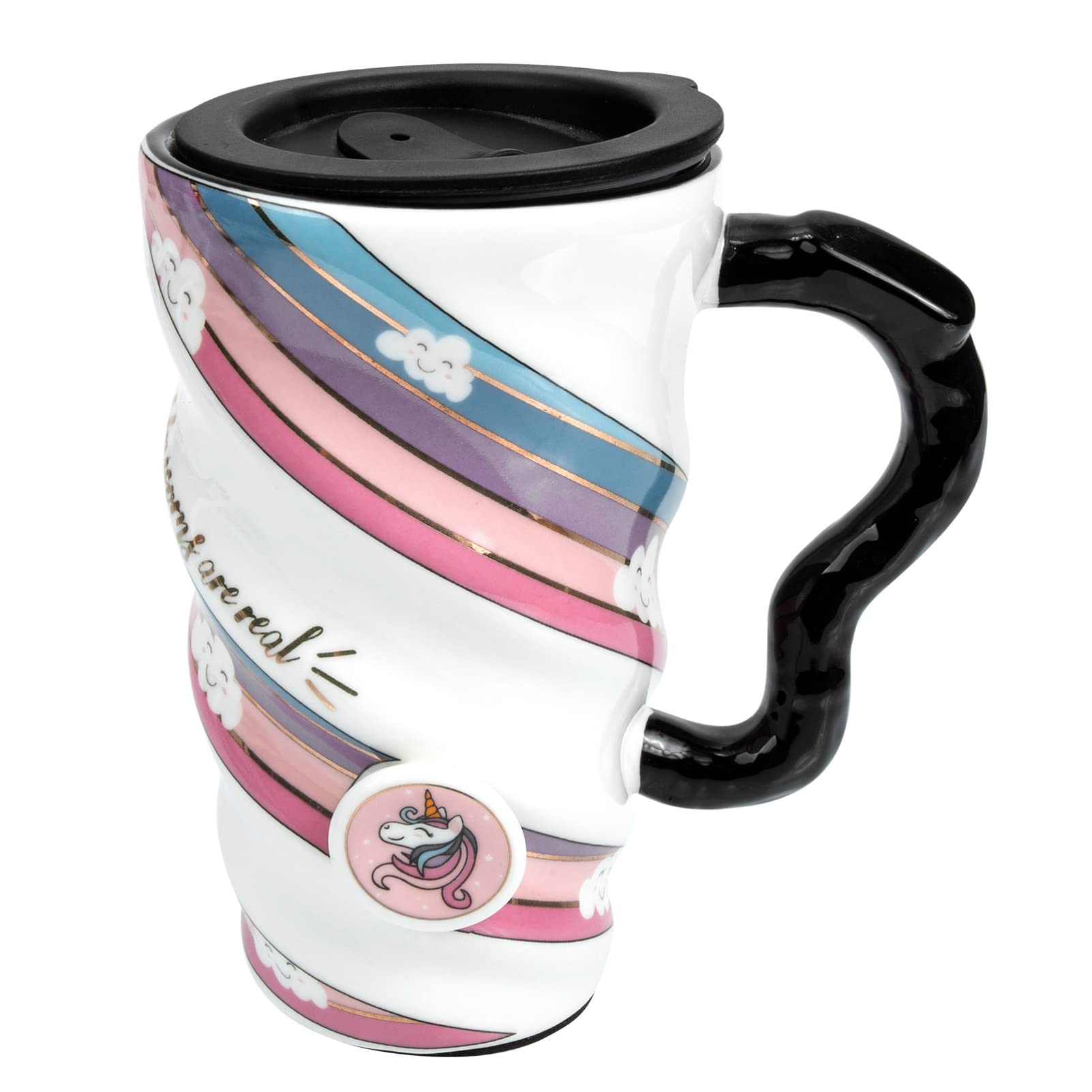 LIFKOME Tazza Unicorno in Ceramica Tazza Da Caffè Riutilizzabile Con Coperchio Ermetico Per Bere Tè Caffè Succhi Di Frutta Regalo Per Ragazzo Ragazza Ragazza e Adulti