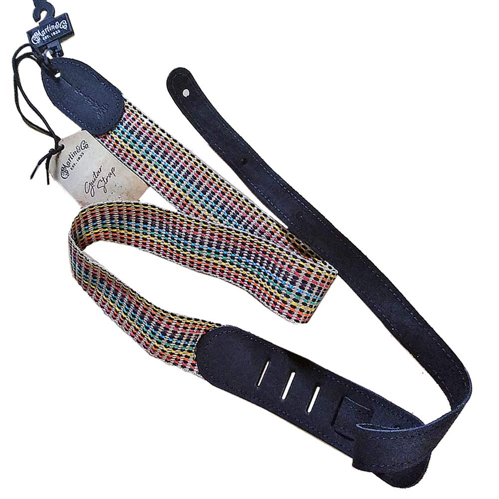 Woven guitar strap black leather ends
