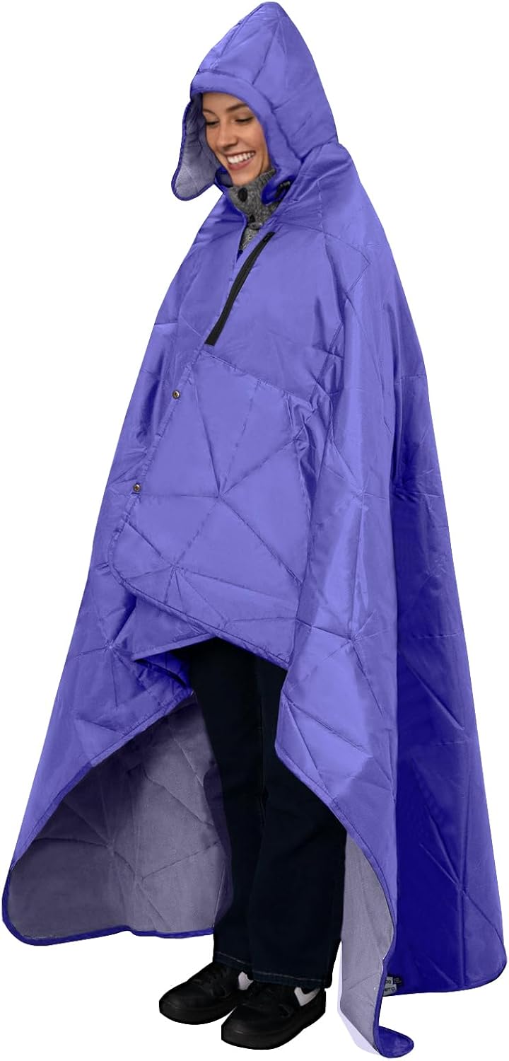 KawaGebo Kamp Large Outdoor Waterproof Blanket Extra Thick Fleece Stadium Blanket for Camping, Car, Pet, Picnics - Windproof, Wearable, Machine Washable 80" x 58" (Purple,Hooded)