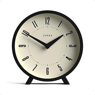 Jones Clocks® Venus desk clock | Modern round design | Black | Stylish retro look for shelf, table, mantel or bedside