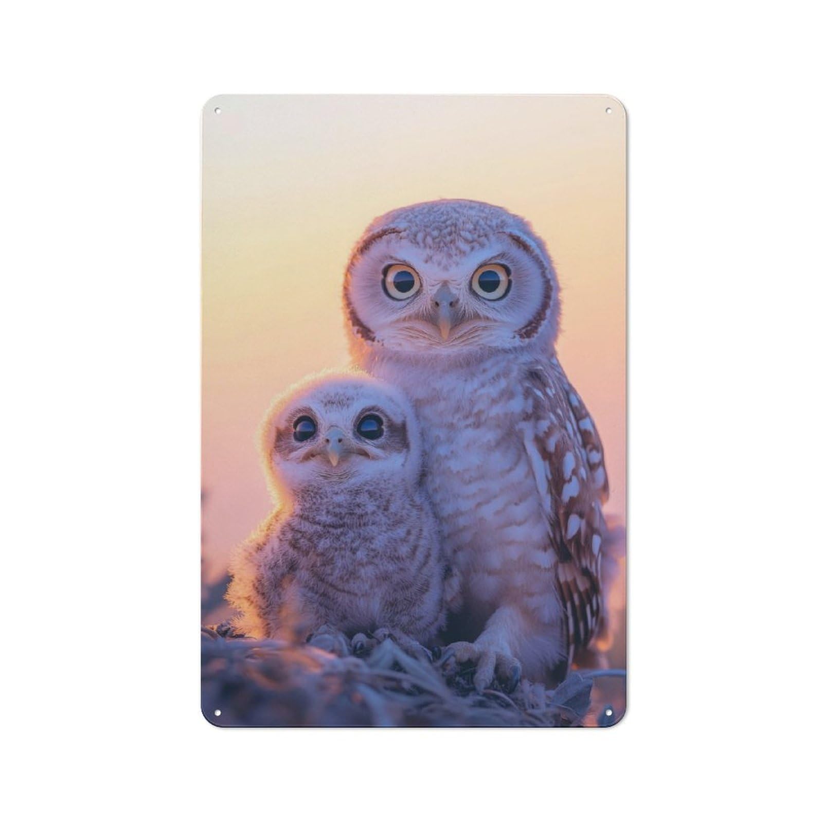 Junmoney Owl Family At Sunset Rustic Tin Sign 30X20cm For Café Or Restaurant, A Decorative Christmas Gift For Hospitality Interior Collectors