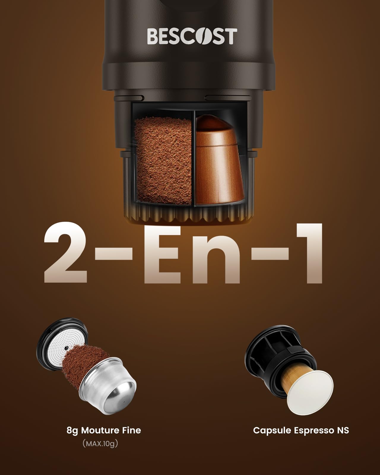 Machine à Café Portable 2 en 1 9600 mAh 20 Bars Rechargeable pour Voyage