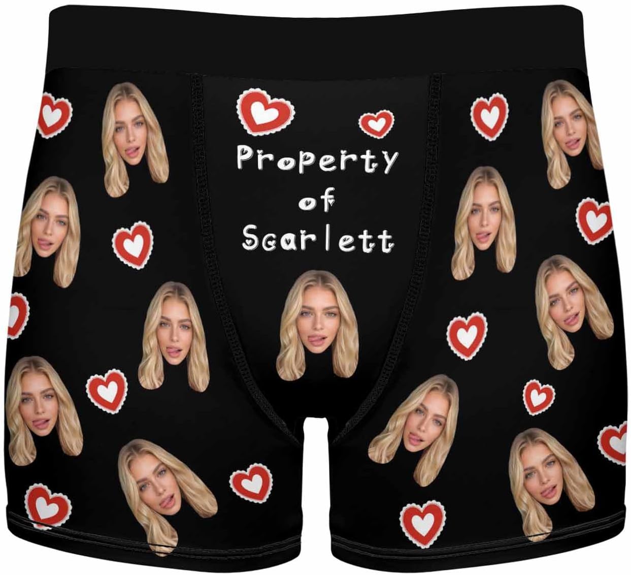 Custom Faces Print Boxer Briefs for Men Love Heart White Photo Underwear Gifts