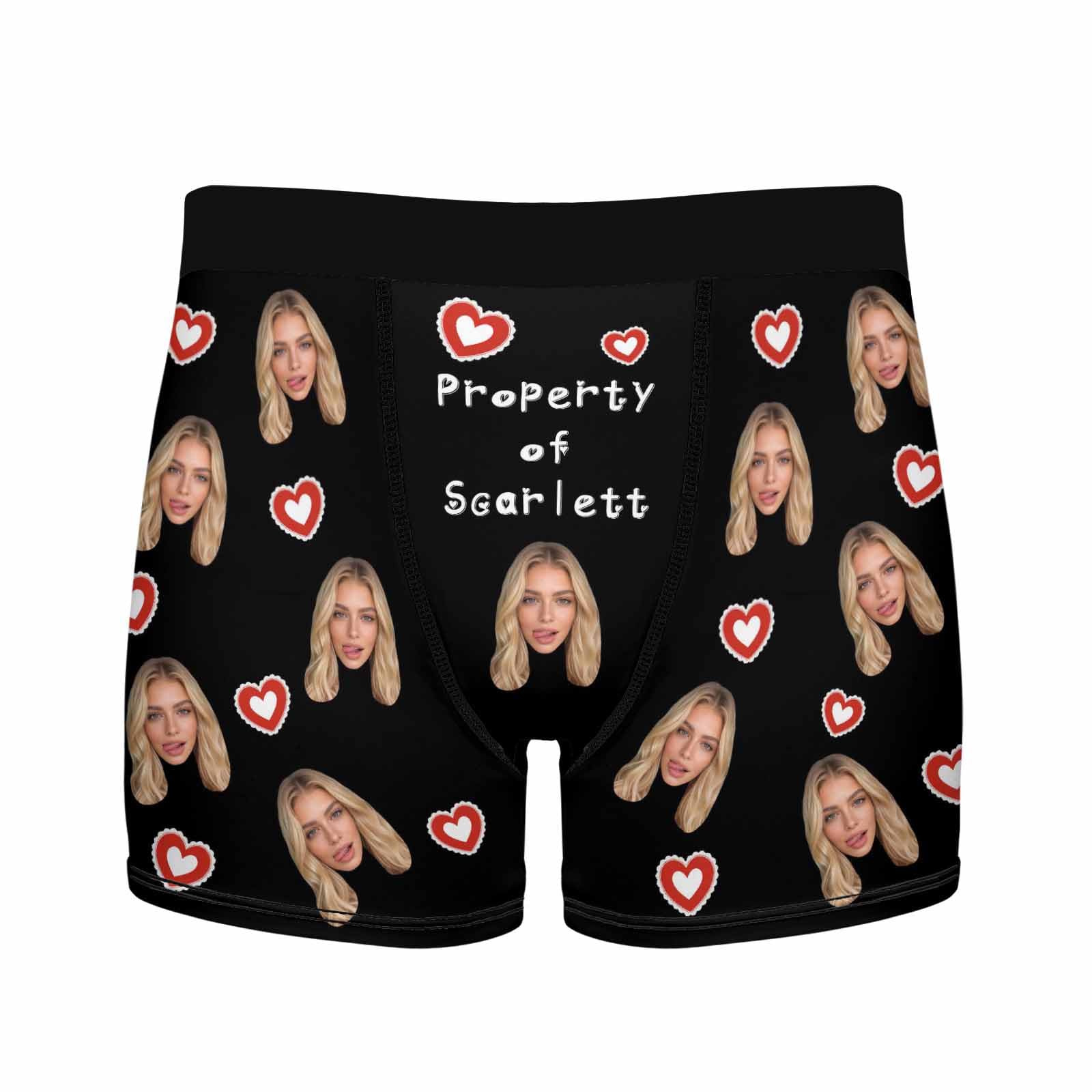 Custom Faces Print Boxer Briefs for Men Love Heart White Photo Underwear Gifts