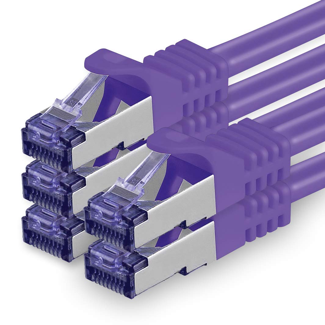 1aTTack.de Cat.7 Netzwerkkabel 1m - Violett - 5 Stück - Cat7 Patchkabel (SFTP/PIMF/LSZH) Rohkabel 10 Gb/s mit Rj 45 Stecker Cat.6a - 5 x 1 Meter Violett
