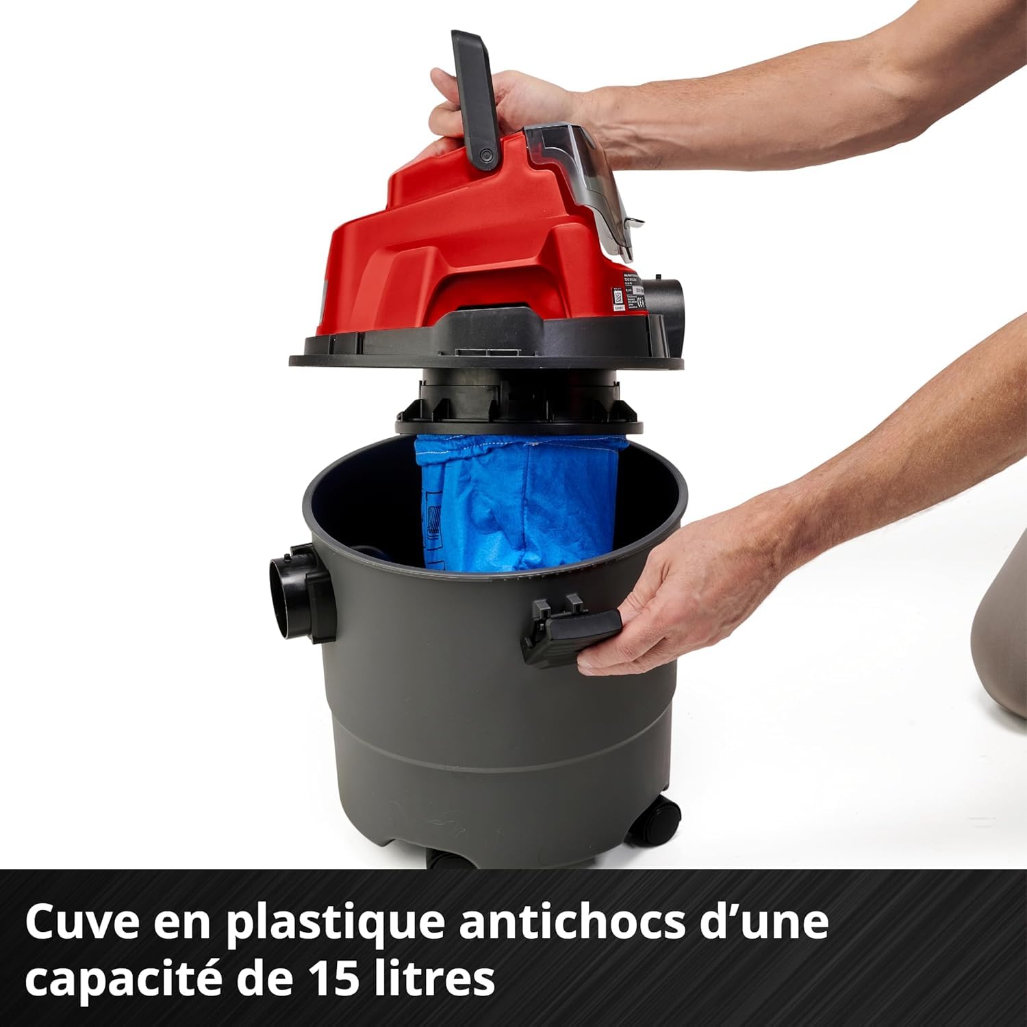 Einhell Aspirateur eaux et poussières sans Fil TC-VC 18/15 Li S-Solo Power X-Change (18 V, cuve 15 l, 4 roulettes, Supports d’Accessoires, Vendu avec Buses et filtres, sans Batterie)