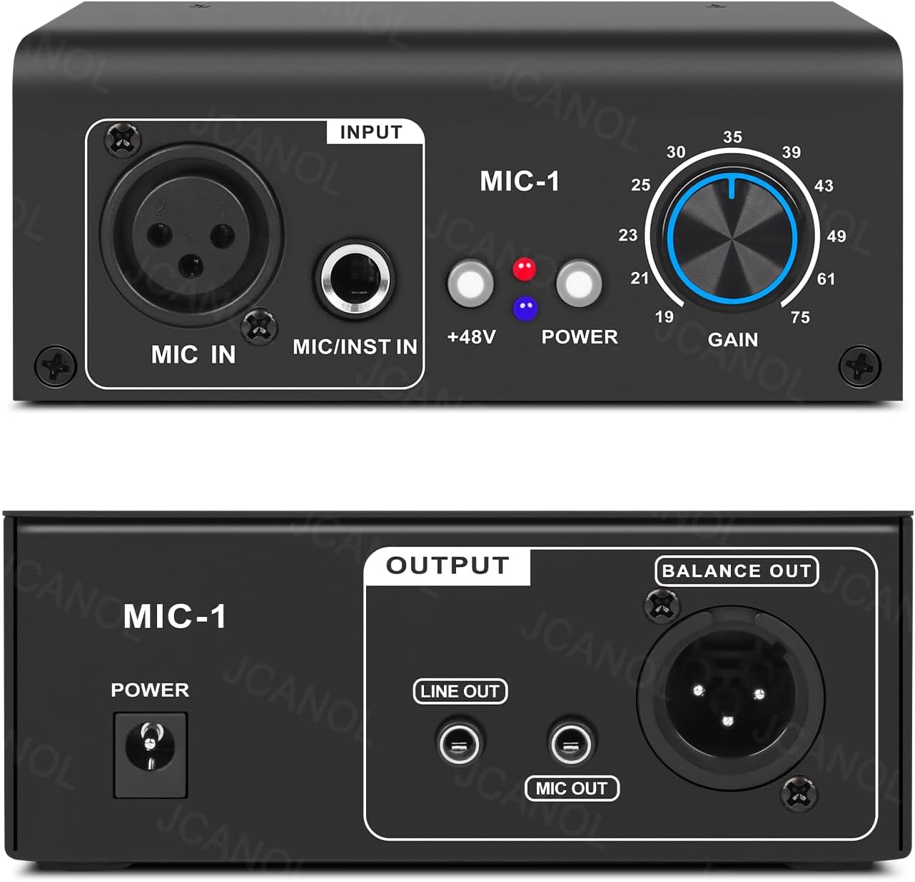 MIC-1 Microphone Preamp Mic Gain Booster with 2 Input Max 75db Gain 48V Phantom Power Ultra-Clean Gain for Dynamic and Condenser Mic