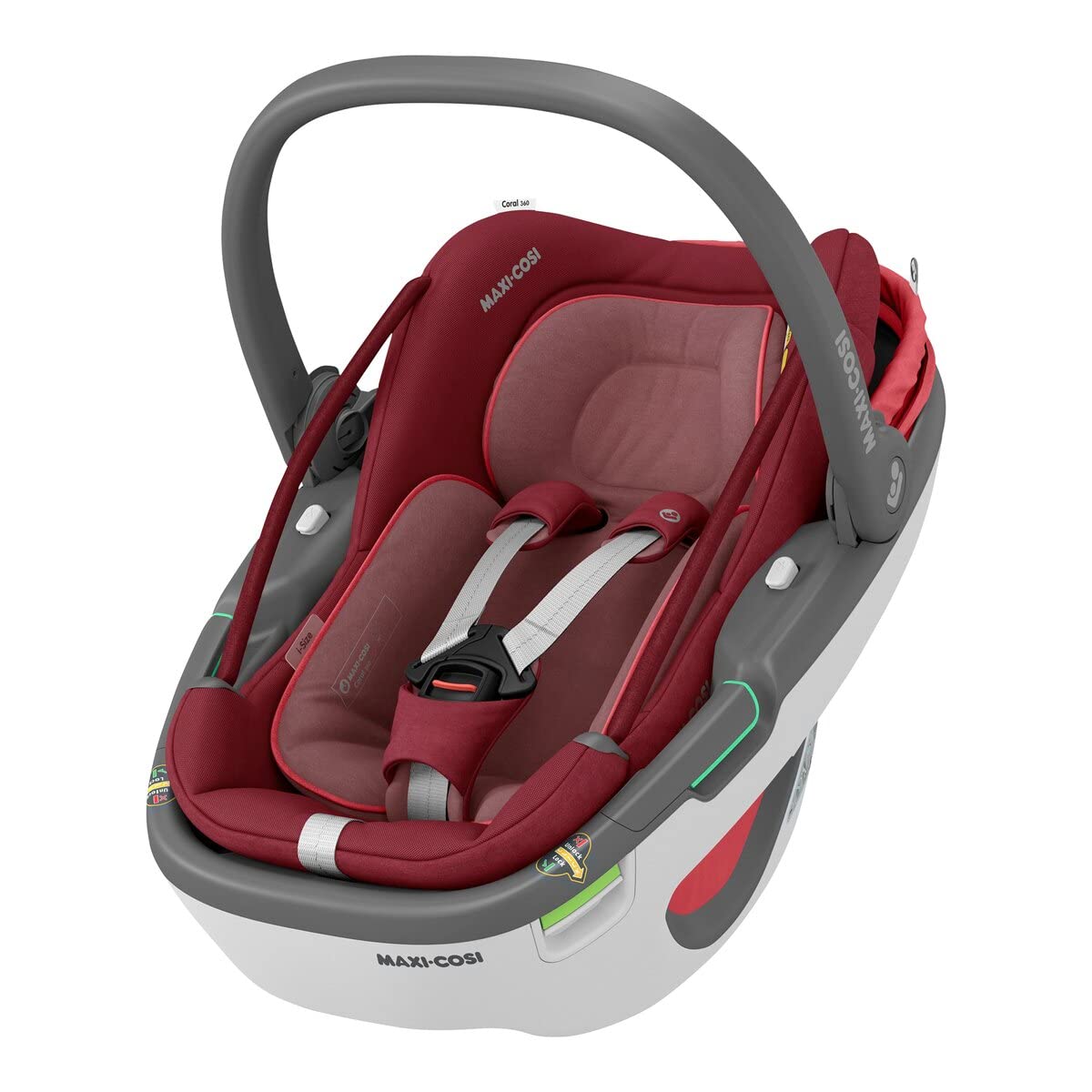 Coral 360 Car Seat, Ultra-lightweight Carrying, Innovative Solution, Intuitive One-hand Flexi Spin Rotation, Sun Canopy, I-size Safety, 0-12 Months, Essential Red, 2 Year Warranty