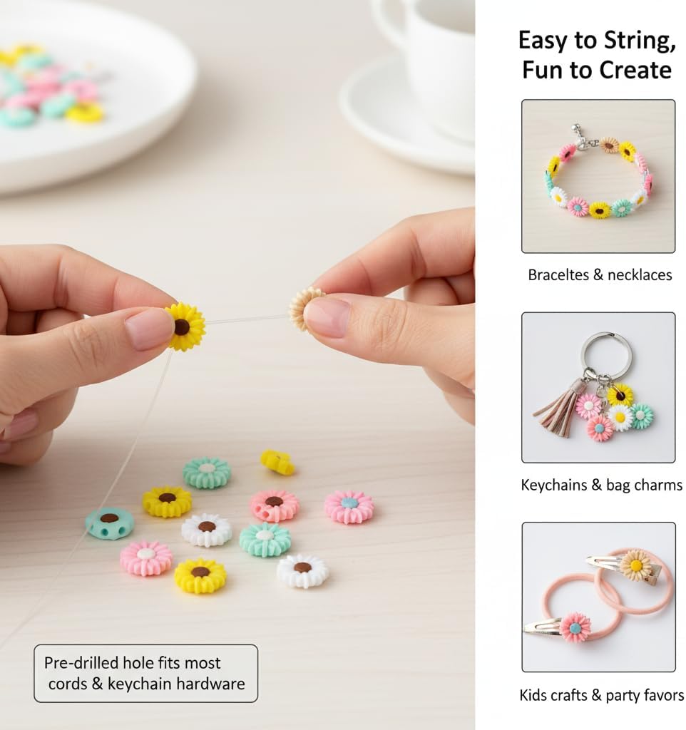 20 Pcs Silicone Daisy Sunflower Beads - Colorful Flower Shaped Beads for DIY Jewelry, Keychains, Bracelets and Craft Projects - Image 3