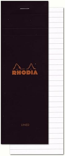 Libreta Rhodia Head grapada para compras, No. 8 de 74 x 210 mm, rayada y de color negro