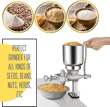 Hand Crack Corn Grain Mill Grinder Manual Mill Food Grinder Grain Mill Iron for Corn Coffee Food Wheat Oats Spices Seeds Great for Restaurants Commercial Kitchens Bakery Corn Grinder with High Hopper