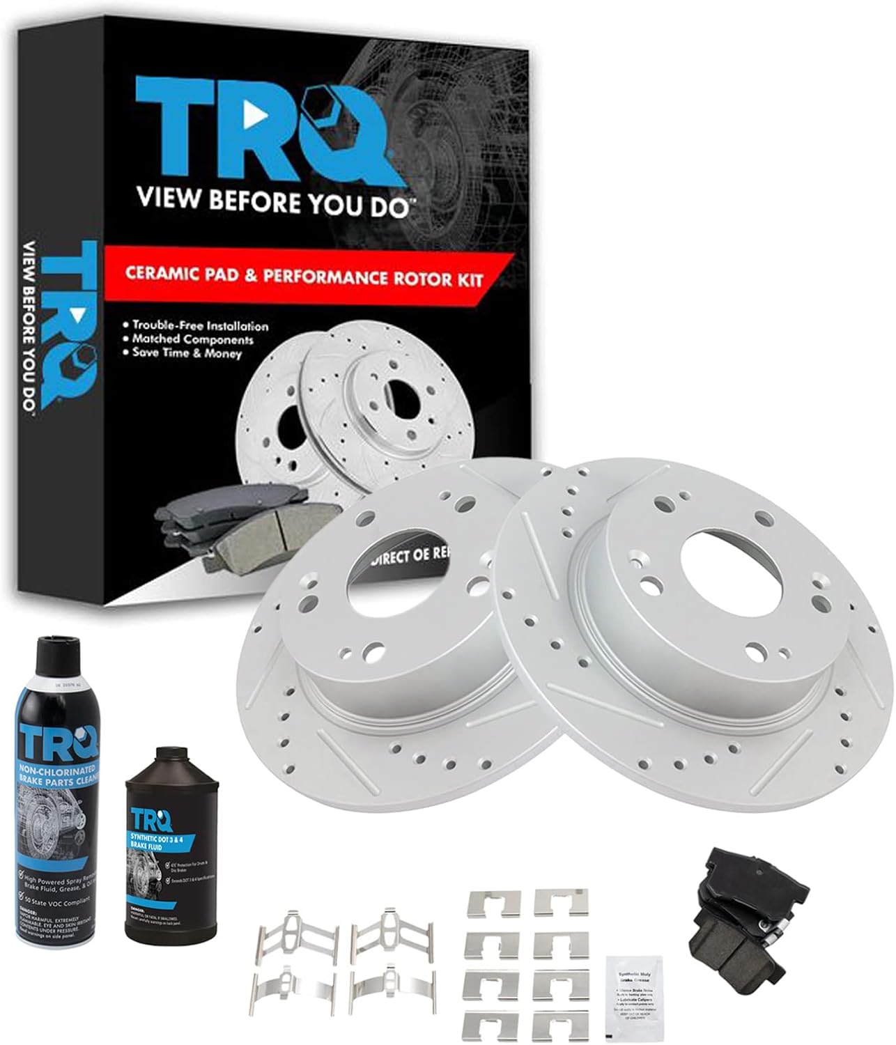 TRQ Rear Performance Brake Pad & Rotor Kit Brake Chemical Kit Brake Pads Brake Rotors Set Ceramic Premium G-Coated Compatible with 2004-2008 Acura TSX 2003-2007 Honda Accord