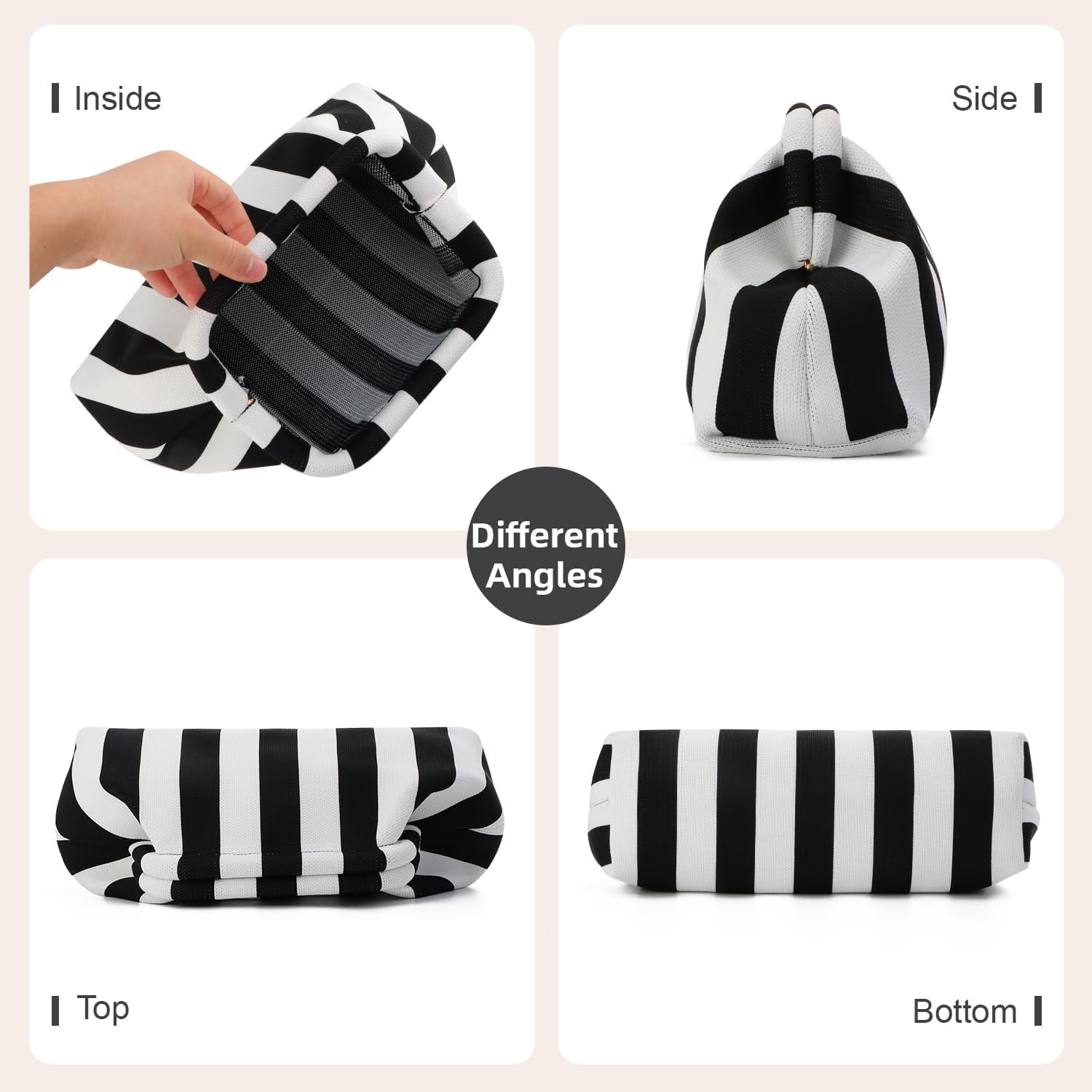 Oweisong Summer Beach Clutch Purse for Women Striped Evening Handbag 2026 | for Summer Vacation, Woven Crochet, Stripe Purse, Kiss Lock, Black and White Bag, Tan and Black Clutch - Image 5