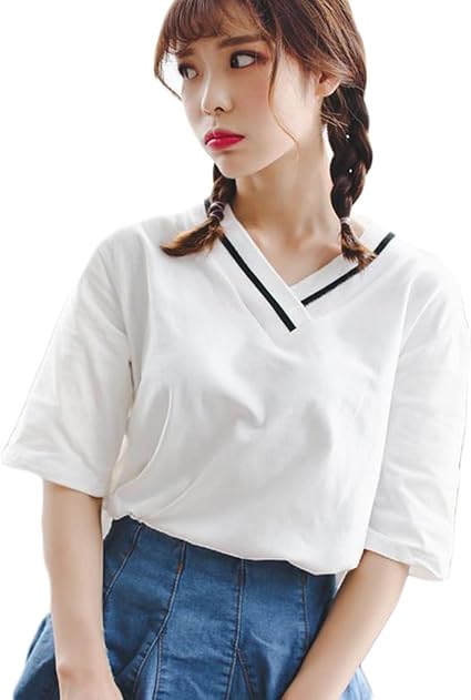 Amazon Gergeousレディース Tシャツ Vネック ゆったり 無地 シンプル 夏tシャツ トップス 夏物 おしゃれ 韓国ファッション 白tシャツ Tシャツ カットソー 通販