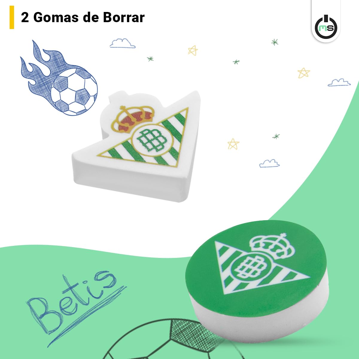 Pack Regalo Escolar Infantil Real Betis Balompié | Set de Papelería Oficial del Betis con Lápices, Goma y Sacapuntas | Material Escolar Verde y Blanco | Regalo Ideal para Niños y Aficionados