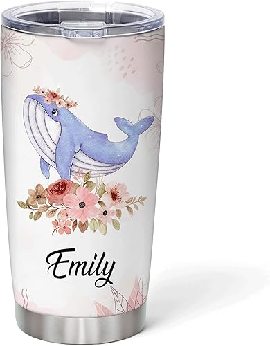 Hyturtle Whale Tumbler - Vaso aislado de acero inoxidable personalizado de 20 onzas, 30 onzas, taza de viaje para café con tapa, regalos