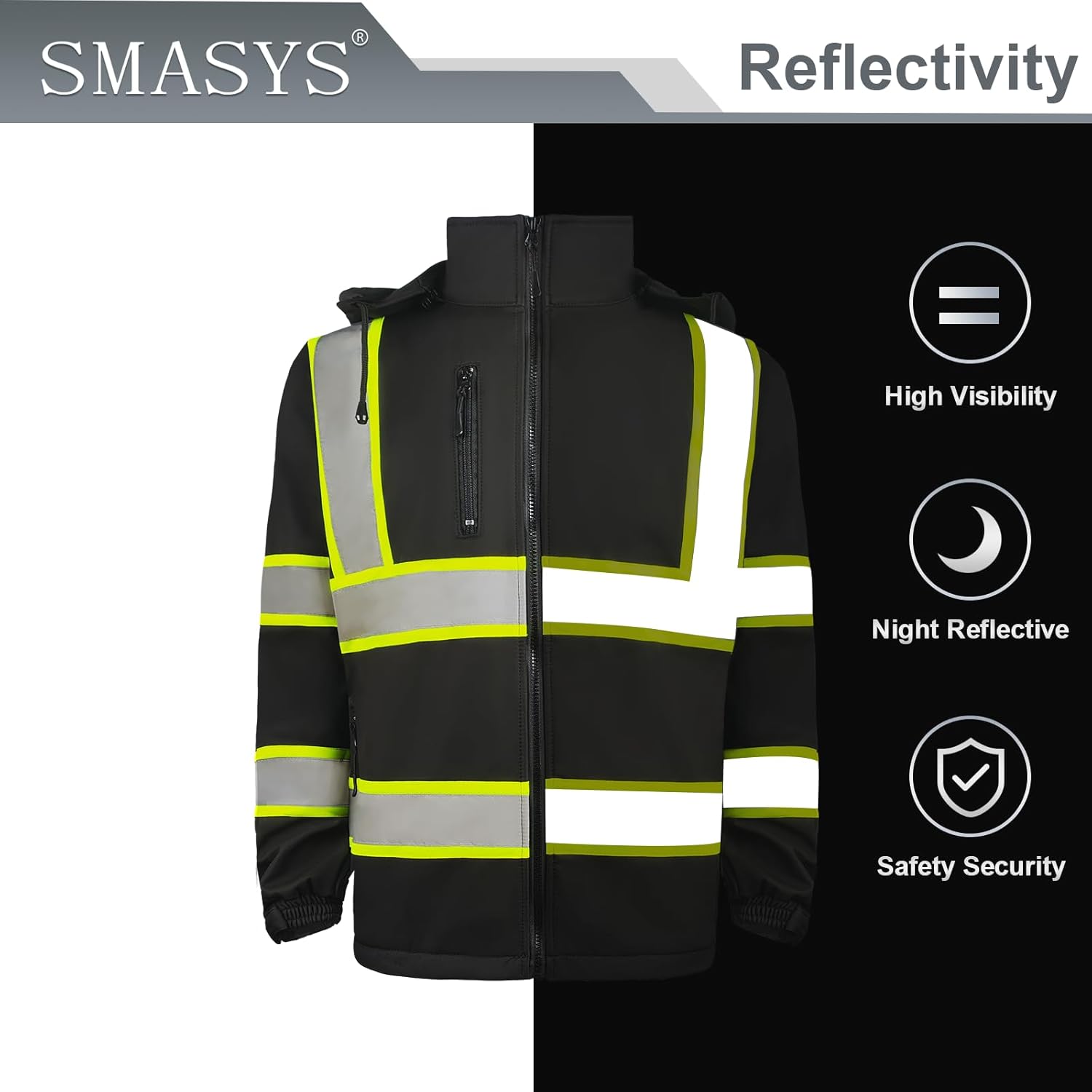 SMASYS Safety Softshell Jacket for men, High Visibility Rain coat Waterproof, Hi Vis Rain jacket workwear - Image 5
