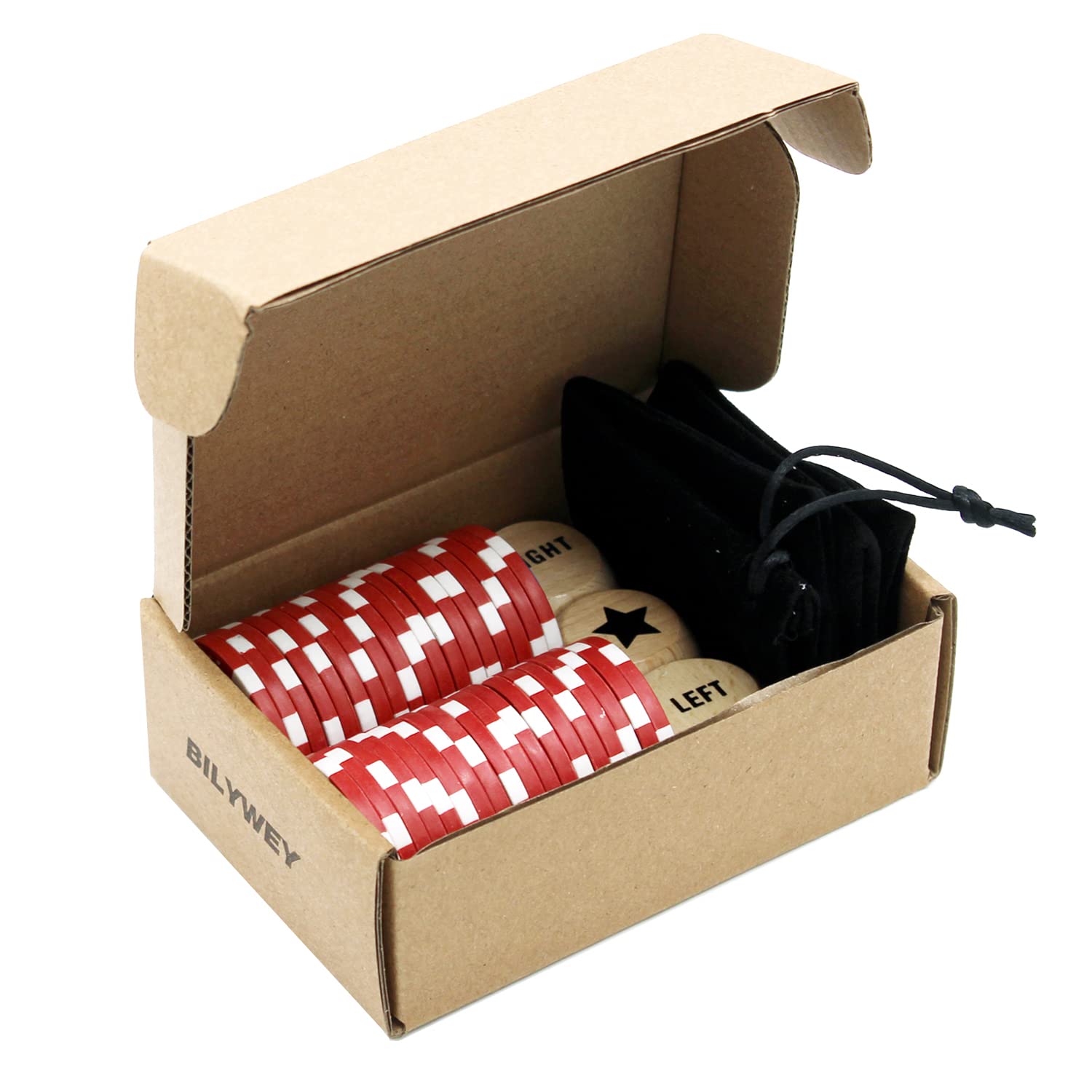 Juego de dados mejorado con 3 dados de madera de haya + 36 fichas de póquer de 0.41 oz (rojo) 4