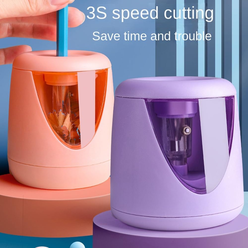 Temperamatite elettrico, temperamatite elettrico automatico, multifunzione, resistente, USB, meccanico, ufficio, scuola, studenti, regalo di cancelleria per bambini (grigio: rosa)