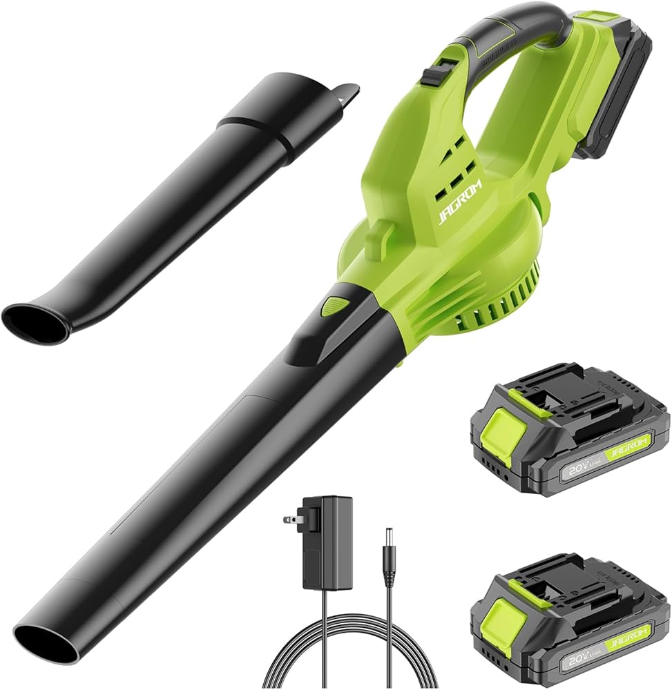 Leaf Blower Cordless with 2 Battery and Charger, 130MPH 180CFM High Speed Leaf Blower with 2 Tubes, 20V Electric Leaf Cleaner, Lightweight Handheld Small Blower for Patio, Garden, House, Depot, Green