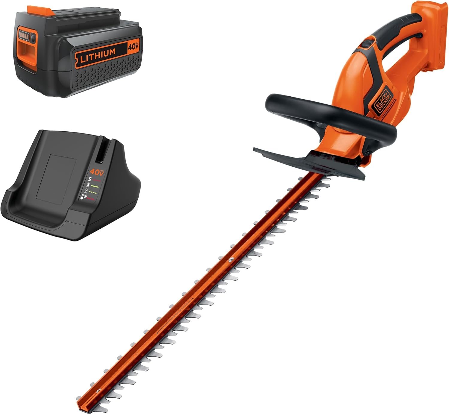 BLACK+DECKER 40V MAX Cordless Hedge Trimmer, 24-Inch Blade, Battery & Charger