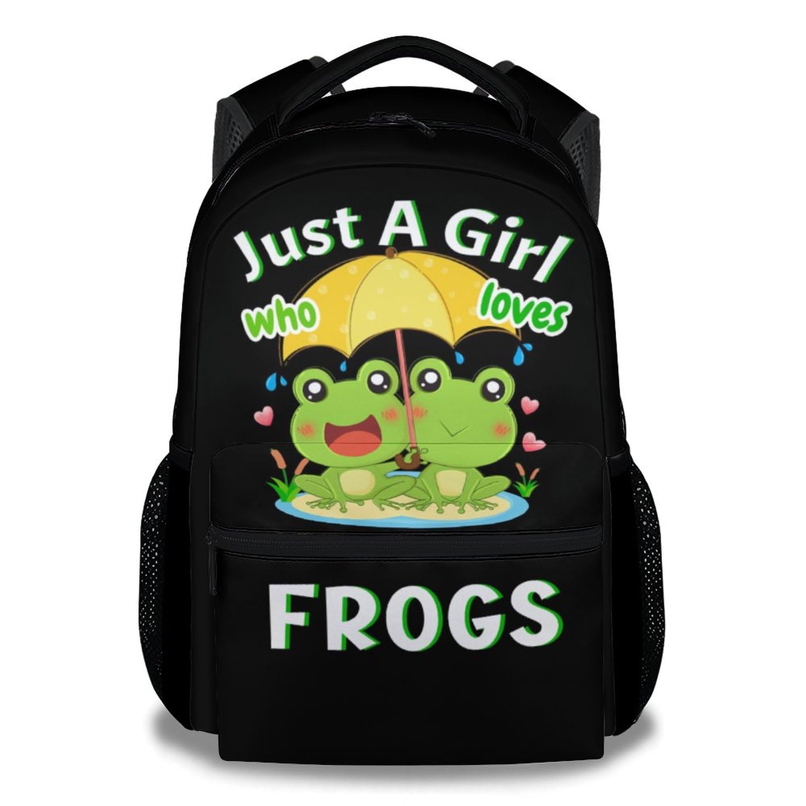 Sharecolor Frog Backpacks for Girls, Large Capacity Backpack for School, Cute Black Lightweight Bookbag for Kids