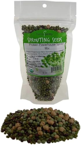 Protein Powerhouse - Mezcla de semillas para brotes 1 libra, orgánica, sin OMG, brotes germinantes, almacenamiento de alimentos. Brotes de alto