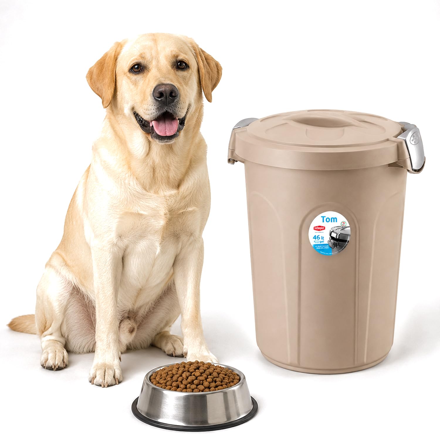 Home Centre Pet Food Storage Container 46L, Airtight Clip-On Lid, Beige
