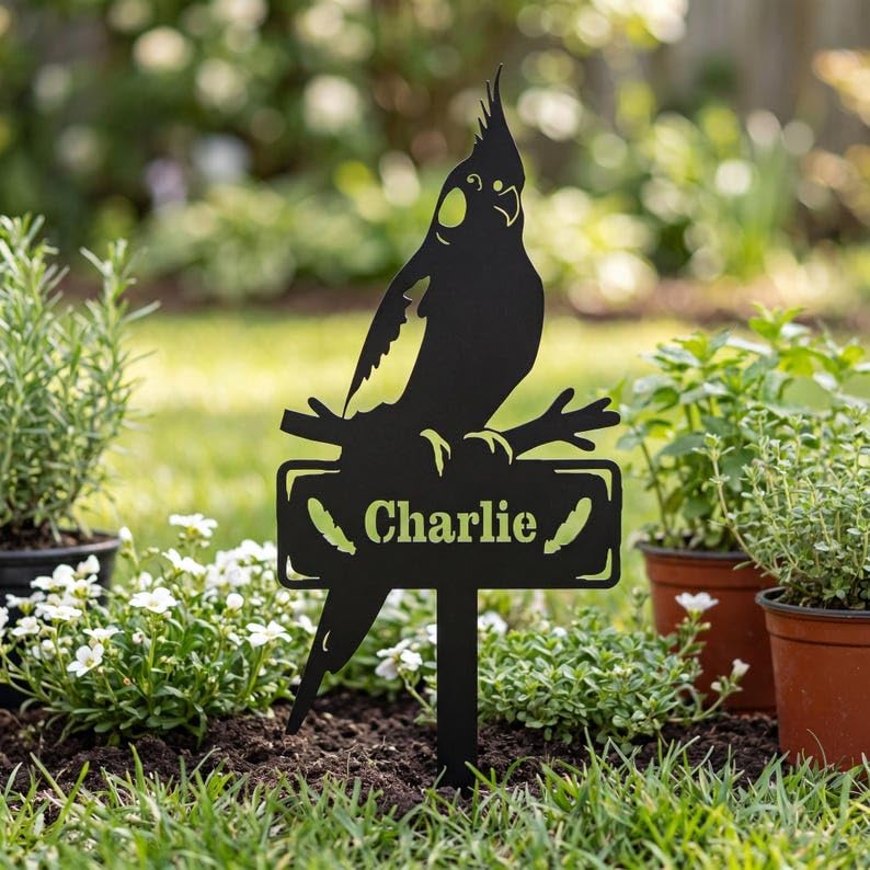 Custom Cockatiel Memorial Stake, Memorial Garden Parrot Plaque