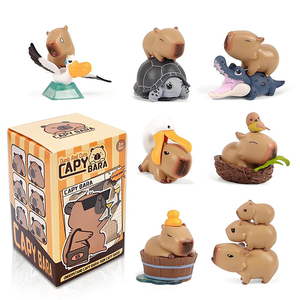 Capybara Blind Box Figures, 1Pcs Cute PVC Capybara Animal Figurines, Kawaii Collectible Toys for Kids, Adults, Home Decoration, Gift for Capybaras Lovers Random Style