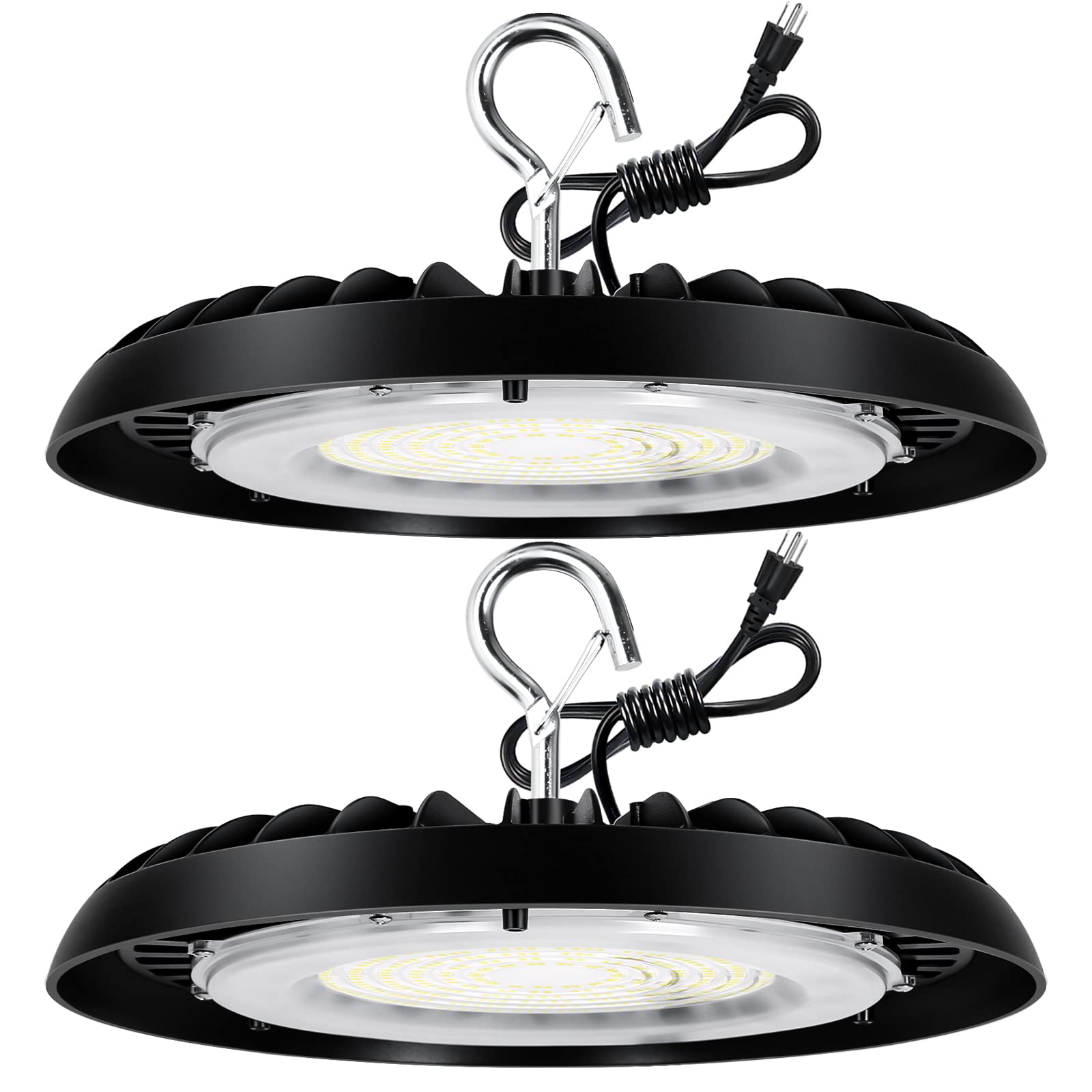Photo 1 of hykolity 2 Pack LED High Bay Light 200W, 5000K 26,000lm UFO LED High Bay Light Fixture, [450W MH/HPS Equiv.] 120V, IP65 Commercial Warehouse Area Light for Wet Location 200W-B