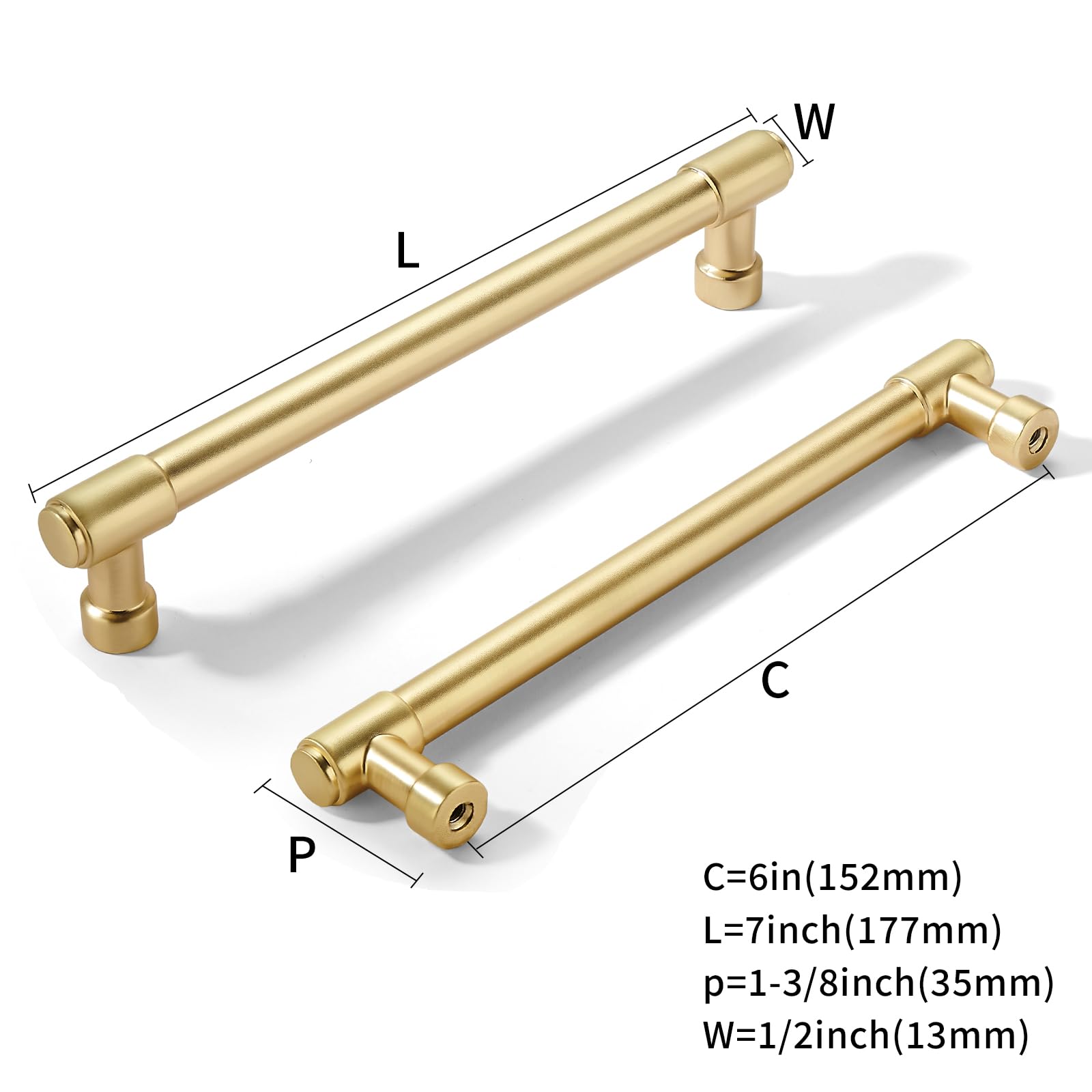 Bar Brushed Gold Cabinet Pull - 6, 6 in (152 mm) — KHTUMEWARE