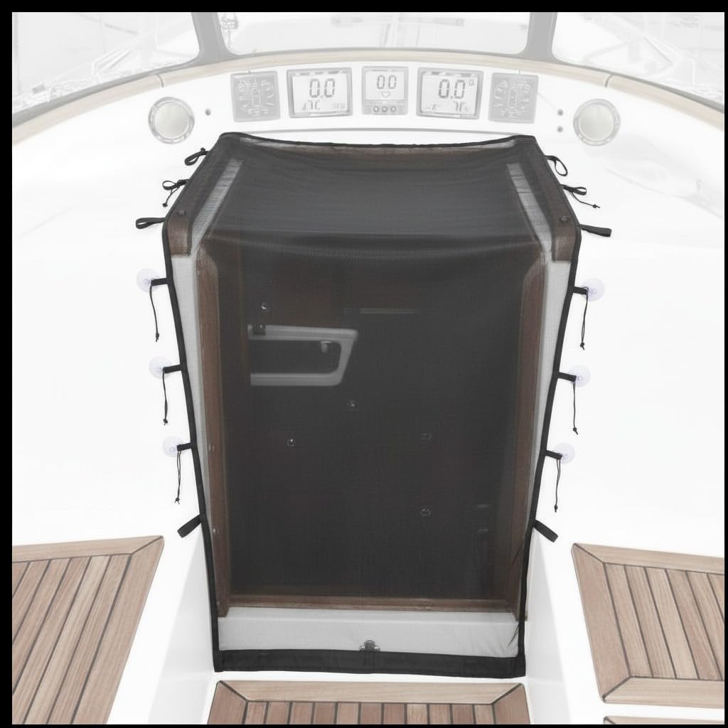 Moskitonetz für Niedergang – Segelboot Insektenschutz mit verstärkten Schlaufen | UV-beständig, schnelle Montage | 180×90cm Kajüteingang