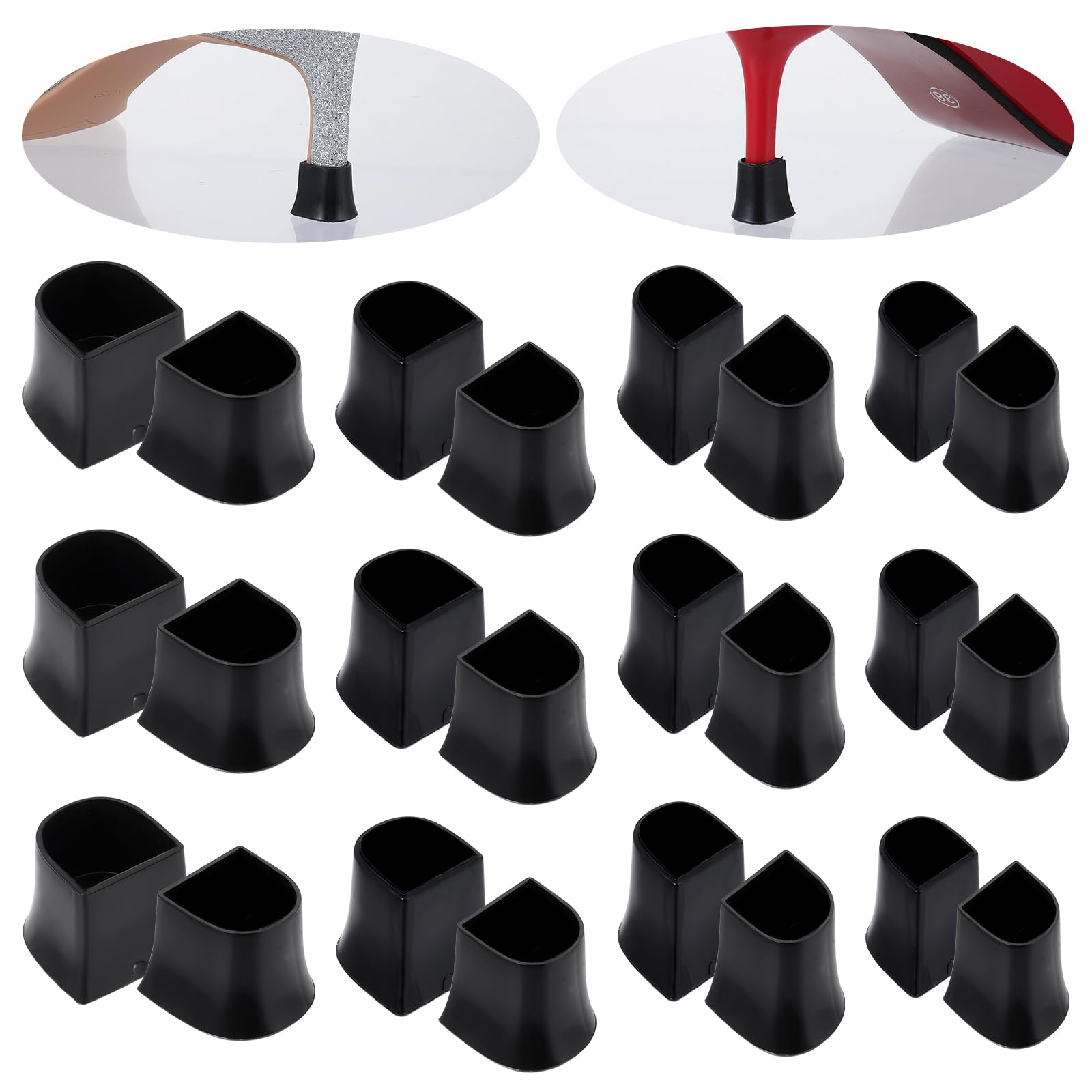 APLZGMGHeel Cap Protectors for High Heel Shoes | U Shape 4 Sizes Black 12Pairs | Anti-Slip Noise Reducing High Heel Protector Replacement, Heel Protectors Tip Covers for Stiletto and Pumps Tips