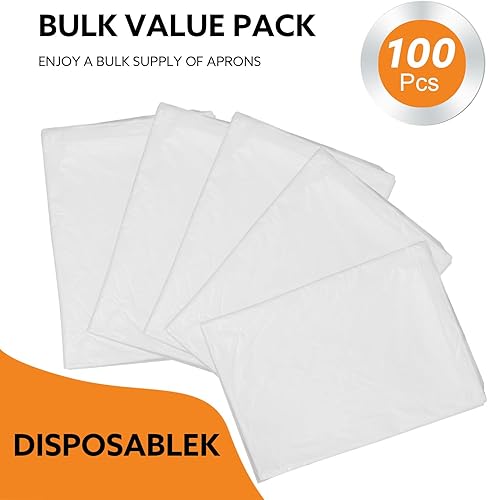 Miniatura 6 de Yzurbu 100 delantales desechables, 46 x 29 pulgadas, delantal de plástico de polietileno para cocina, fiesta, pintura, color blanco