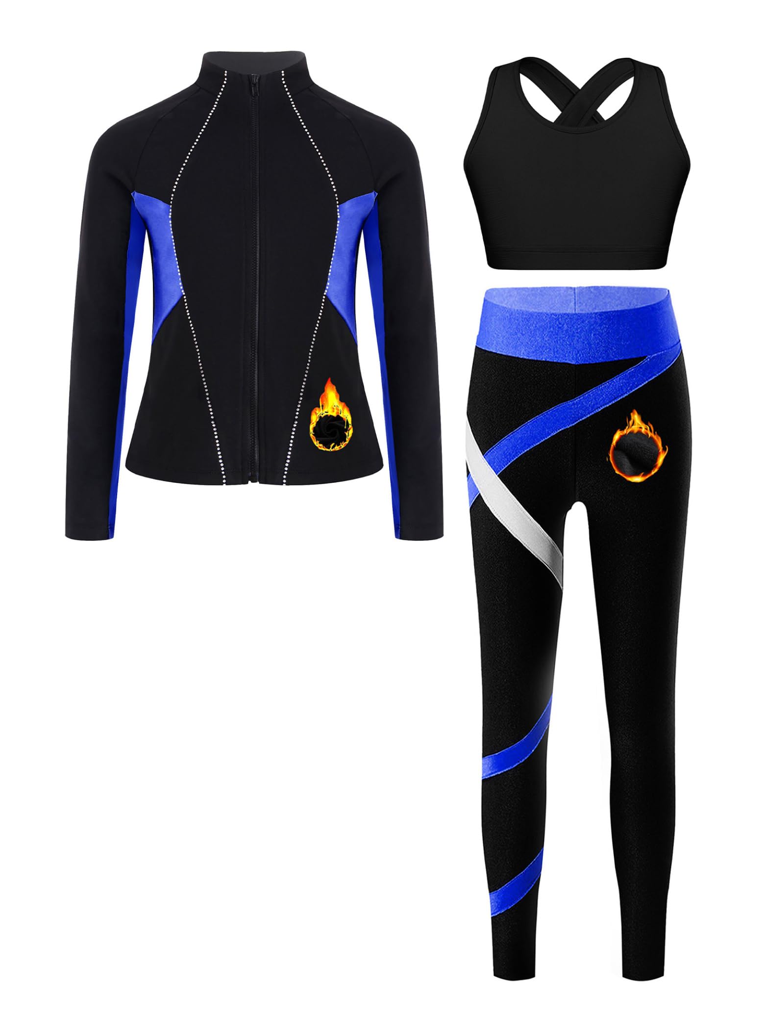 Traje térmico para patinaje artístico, chaqueta de forro polar + sujetador deportivo + pantalones de patinaje sobre hielo, 3 piezas, talla 110-170